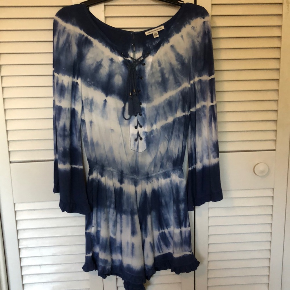 American Eagle Outfitters Blue and White Romper